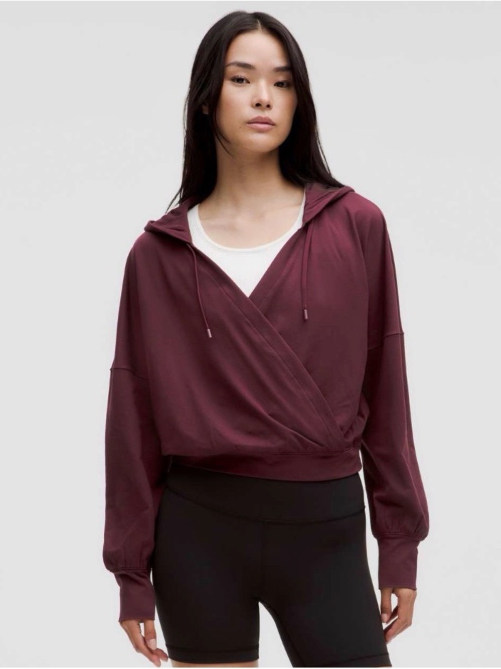 Lululemon Soft Jersey Relaxed Wrap-Front Hoodie in Garnet